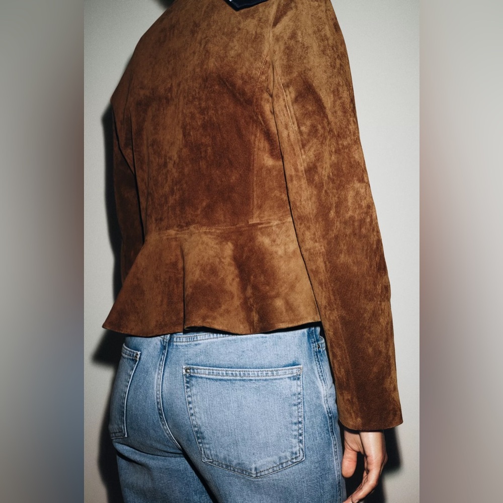100% SUEDE LEATHER FLARED HEM JACKET - Picture 9 of 16